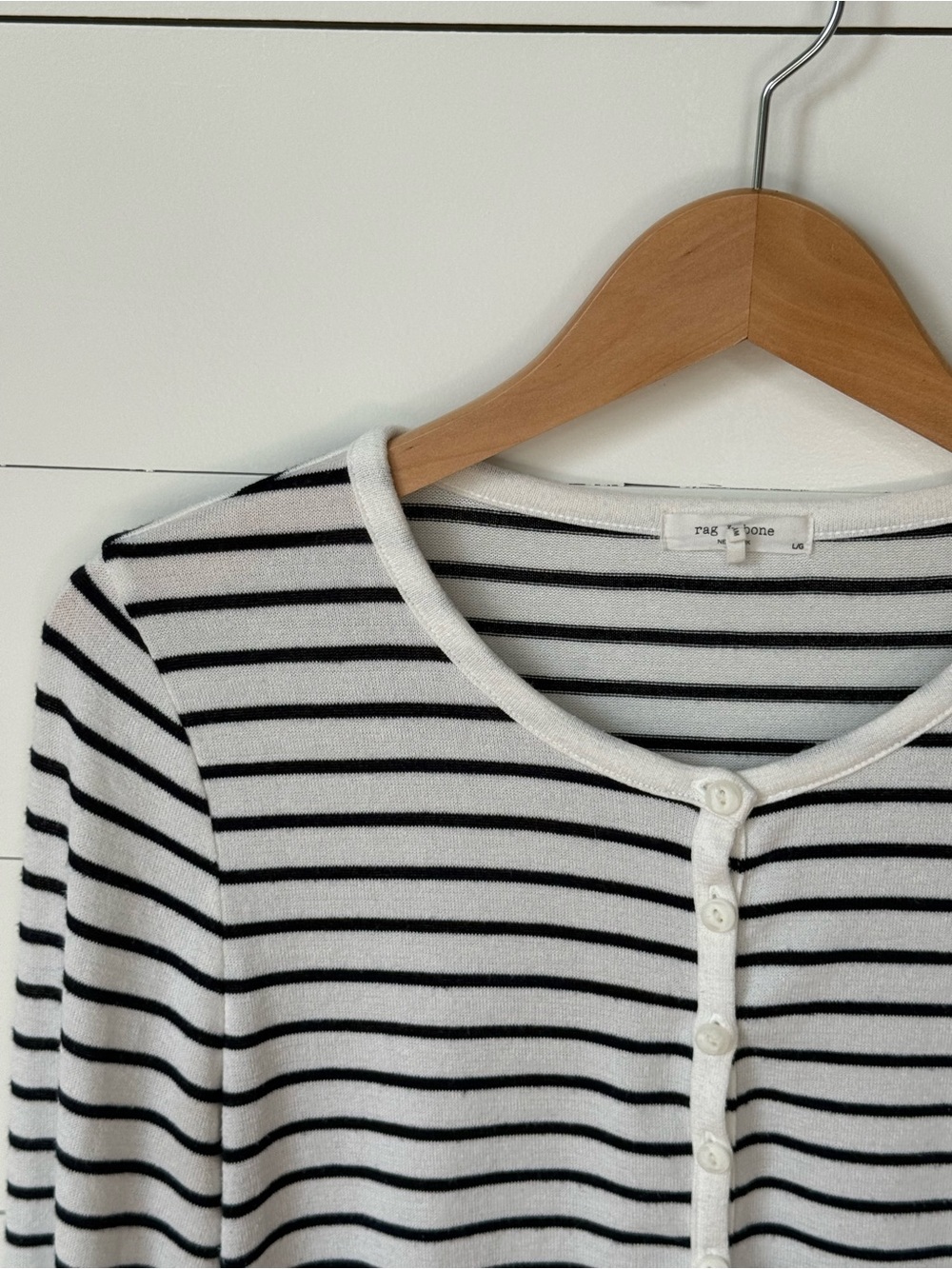 Rag & Bone Breton Stripe Long Sleeve Henley Cotton Knit Top L